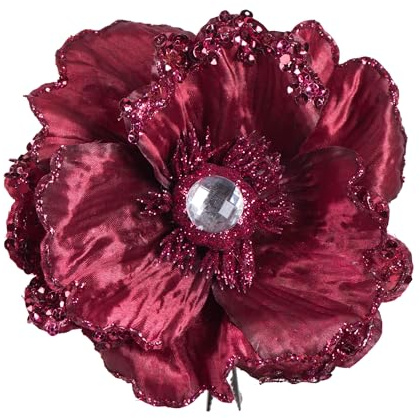 Vickerman 5 Artificial Burgundy Polyester Wild Poppy Head with Sequin, Glitter and Clip, Pack of 3