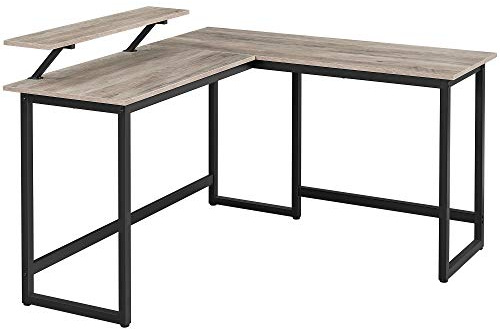 VASAGLE Computer Desk, L-Shaped Writing Workstation with Monitor Stand | Industrial Corner, for Home Office Study and Gaming, Greige and Black, BARNET Collection LWD056B02