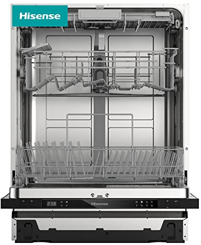 Hisense HV603D40 Lavastoviglie Integrata Totale 60 cm, 14 Coperti con Terzo Cestello, 46db di Rumorosità, Partenza Ritardata, Total Acqua Stop, 7 Programmi, Acciaio inossidabile