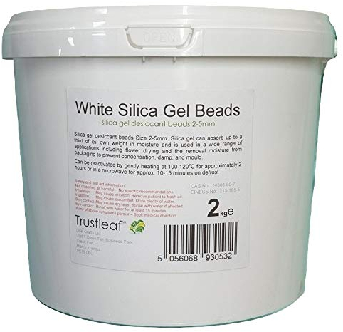 Trustleaf 2kg, 4.4lbs Tub White Silica Gel Desiccant, 2-4mm Beads - Dehumidify - Flower Drying - 3D Printing - Storage