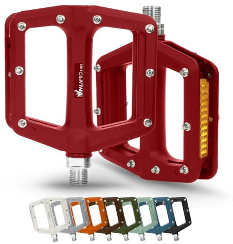 IMPALAPRO - Fahrradpedale mit Reflektoren aus Nylonfaser und Versiegeltem Lager 9/16 - Flat Pedale Reflektor - Fahrradpedale Citybike - Pedale Gravel Bike (Rot)
