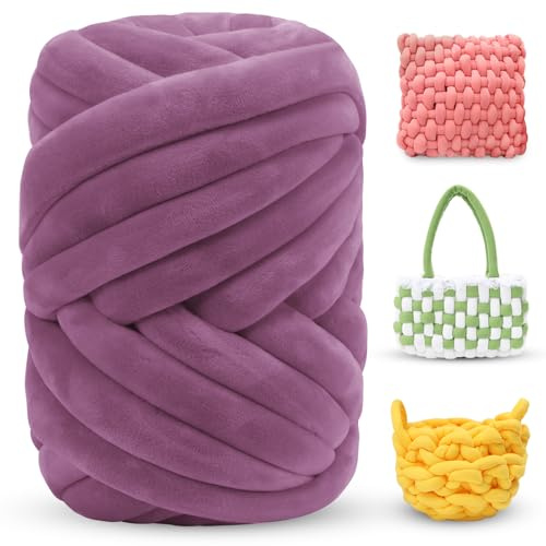LEREATI Thick Chunky Yarn for Arm Knitting Jumbo Tube Yarn Soft Chunky Knit Blanket Yarn, Velvet Yarn for Crocheting Handbags Hand Knitting Pet Bed Rugs Pillows Crafts (500g, Gray Pink)