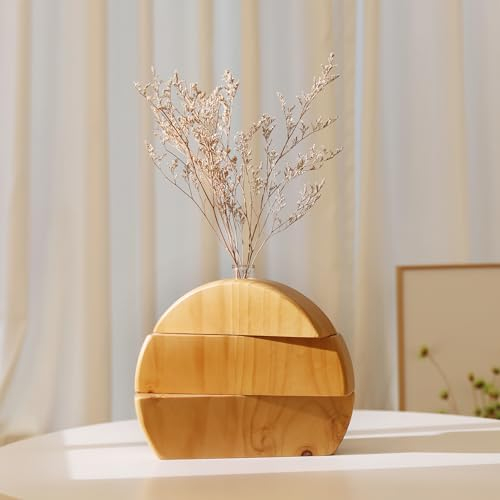 AIM & GGKK Vasen Holz für Blumen,Pampasgras und künstliche Grünpflanzen Halter, Reagenzglas Vase,Moderne Bauernhaus Rustikale Boho für Wohnzimmer, Badezimmer, Dekorationen (braun)