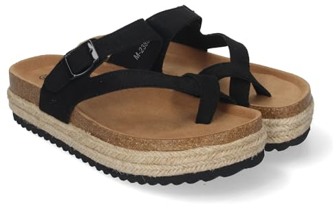 84964 Sandalia de Mujer de Plataforma Tipo Esclava, Material Bio, Forradas de Yute, Comodas y Elegantes, Talon Abierto y Decorada con Hebilla, Ideales para Primavera-Verano Negro Talla 36