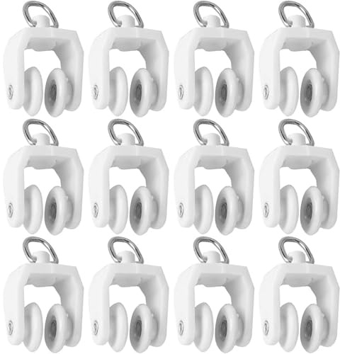 JYTDBCS 50pcs Twin Wheeled Curtain Track Rollers and Silent Rail Pulleys for Ceiling Track Gliders (White)