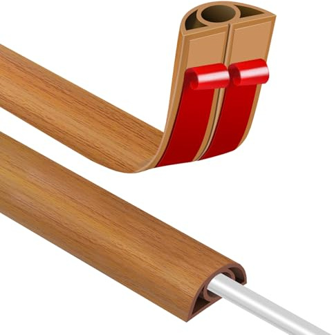 Canalina autoadesiva per cavi 7,7 x 7,7 mm, ponte per cavi da pavimento, 3M con effetto legno, canalina flessibile in PVC per cavi, copertura per cavi per prevenire rischi di inciampo