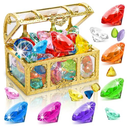 FYKZQWDS 35 Pcs Treasure Chest, Transparent Pirate Treasure Party Multicolour Swim Toy for Summer Pool Birthday Celebrations for Girl and Boy