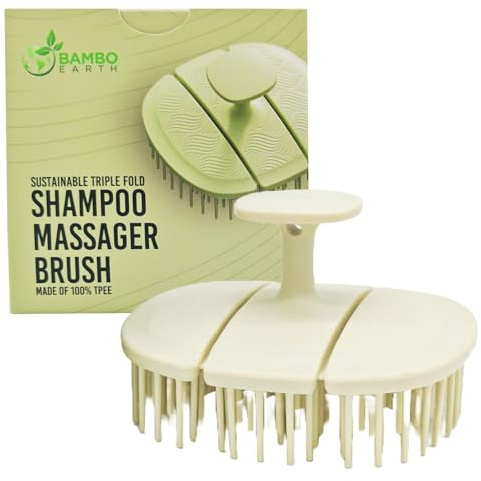 BAMBOEARTH Scalp Scrub Massager Shampoo Brush - Shower Hair Scrubber Exfoliator with Soft Silicone Bristles for Dandruff Removal - Wet Dry Head Massage Stimulator for Hair Care Growth (Green, Large)