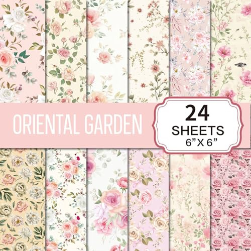RAORAOYUE 24 Sheets Scrapbook Paper, 6x6 Inch Pink Floral Decorative Craft Paper for DIY Card Making, Photo Album, Journal Decor