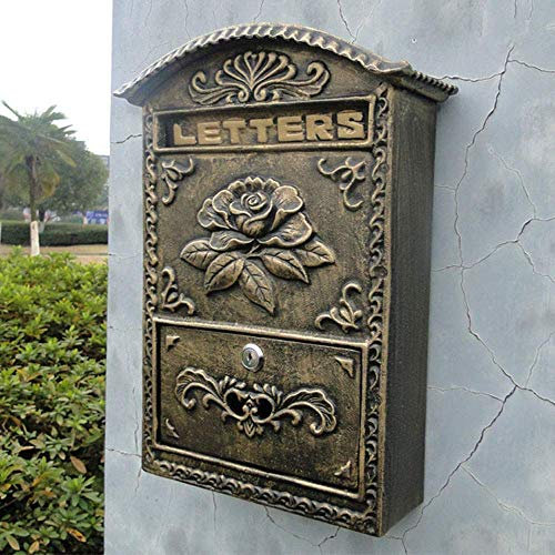 Antique Letterbox,Post Boxes Wall Mounted,Wall Mail Box Retro Antique Nostalgia Vintage Letter Box Post Box 3 Colors,40 X 27.5 X 10.2 Cm,English-Style Wall-Mount Mailbox,Cast Aluminum
