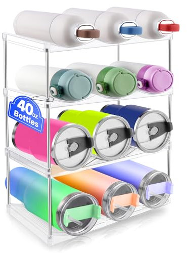 Acasimo Stapelbares Flaschenregal 4 Schichten, Flaschenhalter für Küchenschrank Kühlschrank, Trinkflaschen Organizer für Cup 1.2L Flaschen Weinregal Organizer Schrank