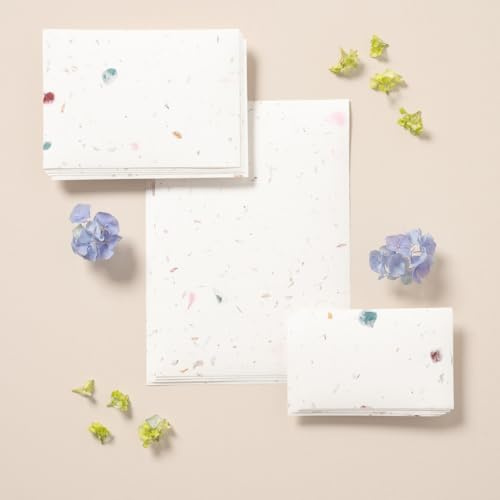 Carta artigianale con petali di fiori. Carta fatta a mano da 200 g/m² e formato A6 o A5. Confezione da 25 fogli di carta con fiori per inviti di nozze, menù, battesimi. (A6)