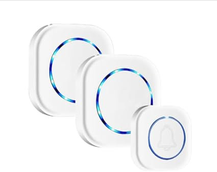 3JG® DOBLE Timbre Inalámbrico Impermeable, 2 Receptores Enchufe, BLANCO, Timbre Puerta de Casa de 300m Alcance para Interior y Exterior, 38 Melodías Ajutables, 4 Niveles de Volumen, Indicador LED. (2)