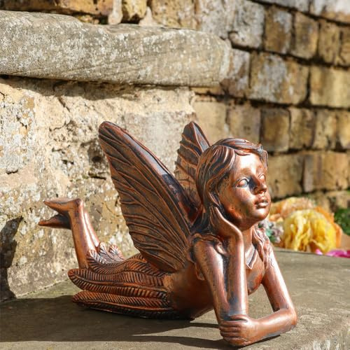 LOVETRENDS Laying Fairy Statue - Pack of 1-9 x 5.5 x 3 / 24.5cm x 14cm x 7.5cm Bronze-Effect Cute Fairy Garden Ornament – Perfect for Home & Garden Decor, Patio, Balcony, Yard, Lawn