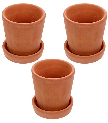 Homoyoyo Pot en Terre Cuite Ronde avec Soucoupe - 3 Pièces De 20 Cm pour Plantes Succulentes Et Cactus - Idéal pour La Maison Et Le Bureau Mini Planteur avec Trou De Drainage