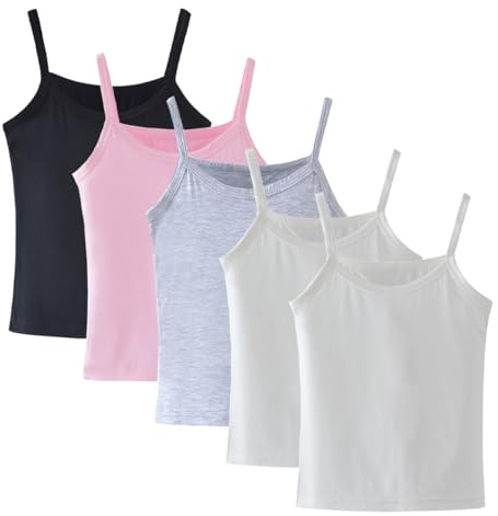Yintry Paquet de 5 Gilets Camisole pour Filles, sous-vêtements Doux sans Manches pour Enfants, débardeurs Unis pour Tout-Petits, vêtements de Danse de Gymnastique de Ballet à Dos Nageur