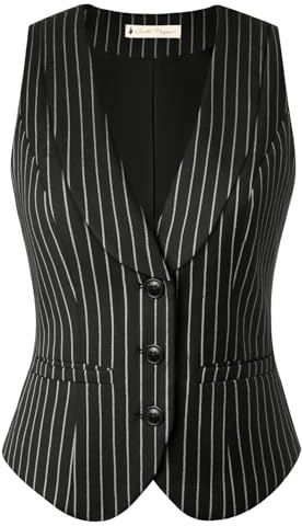 Belle Poque Gilet vintage sans manches pour femme - Col à revers - Simple rangée - Élégant gilet de costume avec poches