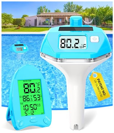 FirstE 2026 Newly Wireless Pool Thermometer Solar Powered | Extra-Large Dual Backlit Display for Night Easy Read, 650FT Transmission Distance | IP68 Floating Temperature Gauge for Pool, Hot Tub, Spa