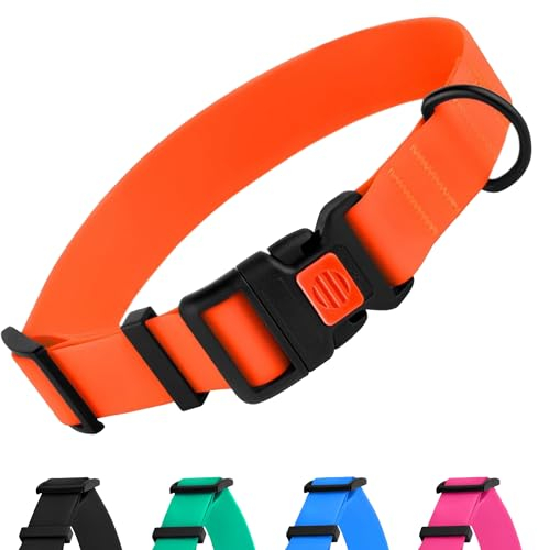 CollarDirect Wasserdichtes Hundehalsband Verstellbar – Silikon & Kunststoff, Geruchsresistent, Leicht zu Reinigen, Sicherheitsverschluss – für kleine, mittlere & große Hunde (Orange, XL (45-66 cm))