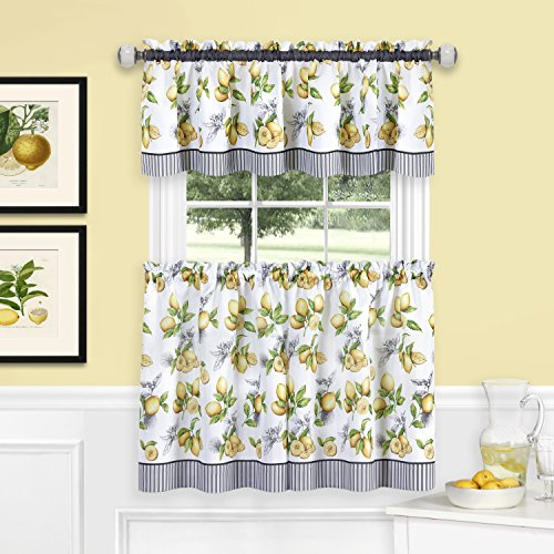 Light Filtering Window Curtain, Printed Tier & Valance Set, 36 x 58 in