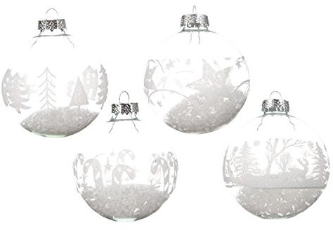 KAE Weihnachtskugeln Mix Ornamente Glas 8cm x 12 Stück Christbaumkugeln transparent Silber