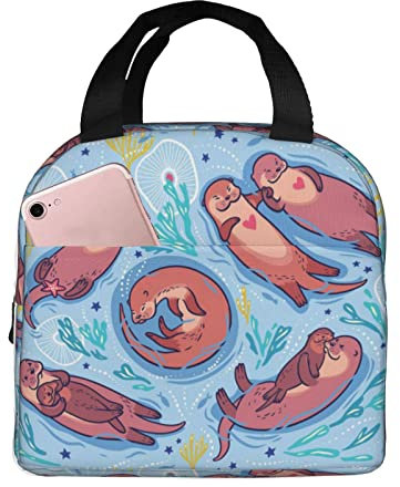 XVBCDFG Animal Cute Brown Otters Lunch Bag Lonchera aislada para mujeres y hombres, bolsa de mano ligera y duradera para la escuela de oficina