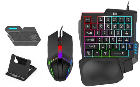 Gugxiom One Hand RGB Gaming Keyboard and Mouse Combo, Half Hand Mechanical Feeling Keyboard, for Mobile, Games