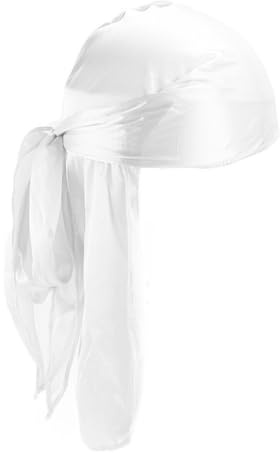 CLSSLVVBN Long Tail Silk Durag för män Mjuk och behaglig Brett utbud av applikationer Long Tails Silk Durag med lång svans, Vit