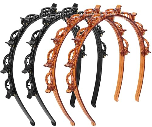 acDesign 4 Pcs Headband with Clips, Professional Weave Bangs Hairstyle Hairpin Headband, Clip Headbands for Women (2Black and 2Red)