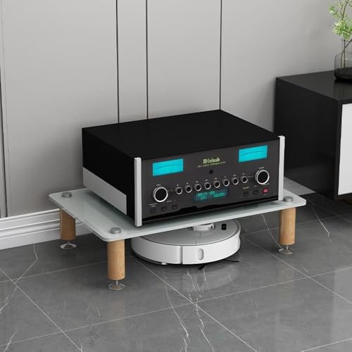 HAEKEBC Rack HiFi A 3/4 Ripiani, Mobiletto Portaoggetti per Supporti Multimediali, Rack Audio, Ripiani in Vetro Temperato, Gambe in Legno Massello Antiurto per Armadi Rack Audio(White,1 Tier)
