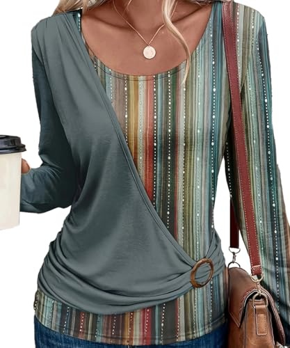 Yeenily Camicia Donna Manica Lunga Magliette Scollo Rotondo Moda T-Shirt Elegante Maglietta Casual Camicette Basic Blusa Top (Verde, M)