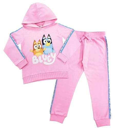 Bluey Girls Tracksuit Hoodie Jogger Bottoms Hoody Top Loungwear (Bluey Tracksuit Pink, 7-8 Years)
