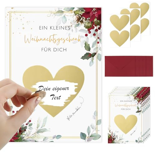 6* Weihnachten Rubbelkarten selbst beschriften + 6* Umschlag Gutschein Karte zum selber gestalten Rubbellos selber machen Wunschgutschein für eigenen Text ausdrucken Geschenk zum Geburtstag