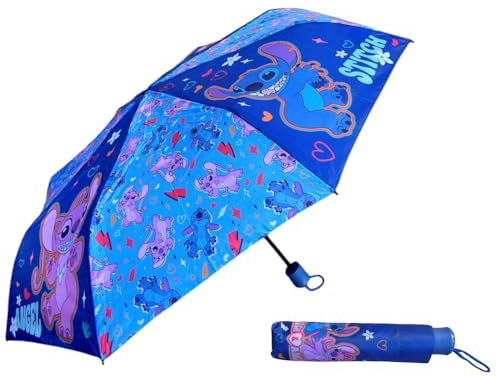 Ombrello pieghevole Stitch e Angel Disney accessorio per la pioggia ombrello richiudibile per bambini struttura in fibra di vetro apertura automatica