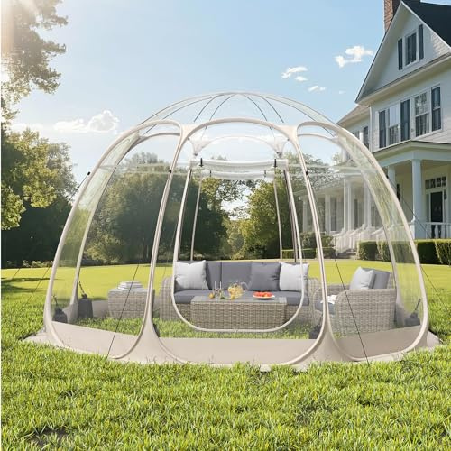 8-14 Person Pop Up Bubble Tent, Outdoor Igloo Dome with Waterproof Roof & Vent Windows, Garden 12x12 Igloo Tent Clear PVC, 540° Transparent Screen Room for Patio, Backyard, 12FT