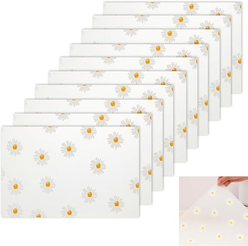 Lot de 10 Tapis de réfrigérateur antidérapants, revêtements de tiroir Transparents à Motif Marguerites, Papier essuie-Tout à découper soi-même pour Table de Placard de Cuisine,Tapis frigo,45 x 30 cmm