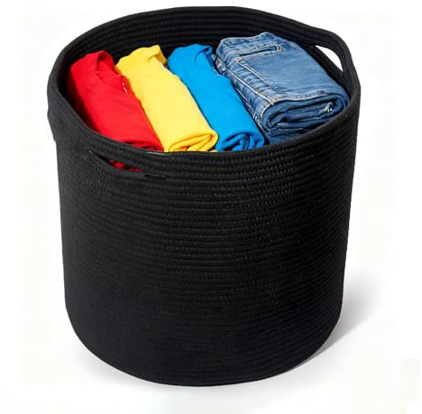 Cesto portaoggetti in tessuto, 30 x 30 cm, con maniglie, colore nero, per scaffali, carta igienica, giocattoli, cestino portaoggetti per bambini