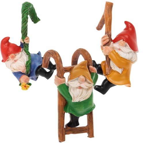 3 gnomos de jardín en miniatura, maceta decorativa, maceta decorativa Hugger divertido duende figuras decorativas mini resina Hugger creativo estatua colgante para casa, terraza, jardín, patio