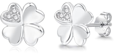 Loutade 925 Sterling Silber Blumen/Vierblättriger/Schwan Ohrstecker | Ohrringe Stecker mit Cubic Zirkonia, 8mm Kleine Funkelnd Knorpel Schlafen Ohrstecker, Ohrringe für Damen Mädchen