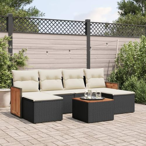 Tonture Ensemble de 7 canapés de jardin en rotin synthétique robuste, plateau de table en bois d'acacia, avec espace de rangement, résistant aux UV, groupe de sièges d'extérieur modulaire pour