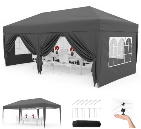 Carpa Plegable de 3 x 6 m, Resistente al Agua y Estable, con 6 Paredes Laterales, cenador Plegable de 420D Oxford, protección UV 50+, 3 Alturas Ajustables, Carpa para Fiestas con Bolsa de Transporte