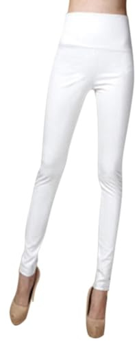 Damleggings i fuskläder, läderbyxor, PU-leggings med hög midja, tights, treggings, termisk fleece fuskläder vinterläder legging