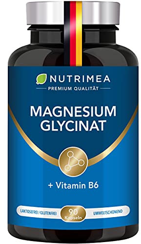 Magnesium Bisglycinat (Glycinat) + Vitamin B6 | Premium Magnesiumbisglycinat - Optimale Bioverfügbarkeit - Magnesiumglycinat Kapseln Hochdosiert 100% Vegan