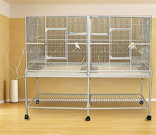 64 Extra Large Double Flight Bird Breeding Cage with Slide Out Center Divider Breeding Door Rolling Stand for Cockatiel Conure Lovebird Aviaries Budgies Canaries Finches Parakeets