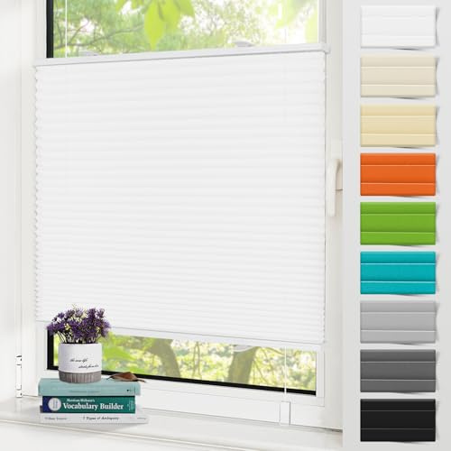 Zarnan Plissee Klemmfix ohne Bohren Weiß 75x130cm(BXH) UV-Schutz Fenster Plissee innen Plisseerollos ohne Bohren Faltrollo mit Klemmträger easyfix Jalousie Sichtschutz und Sonnenschutz