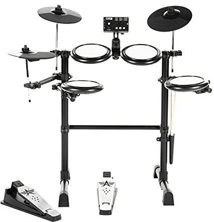 Fame DD-Lite V2 E-Drum Set, Elektronisches Schlagzeug-Set mit 144 Sounds, 12 Drumsets, Aux-Eingang, MIDI, Drumsticks, Drum Key, Mesh Heads, E-Schlagzeug, Schwarz
