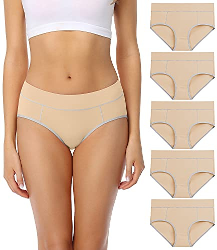 wirarpa Culotte Femme Coton Taille Midi Confortable Slip Couvrent Bien Lot de 5 Multicolore Taille M