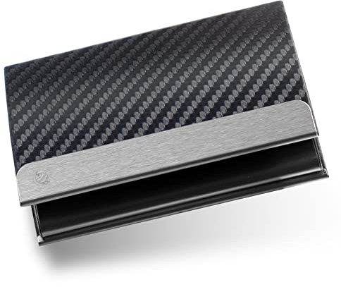 BRODI® Custodia per biglietti da visita di alta qualità per una conservazione particolarmente delicata, in acciaio inox con chiusura magnetica, in pelle, Navy blu, s, acciaio inox