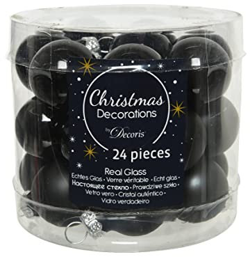Kaemingk Weihnachtskugeln Glas 25mm x 24 Stück Mini Christbaumkugeln Weihnachtsbaumkugeln Mix Schwarz