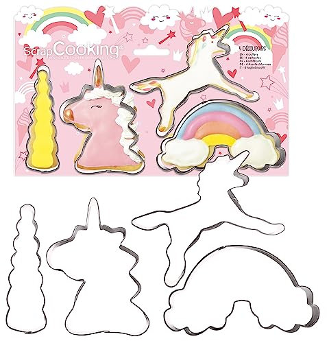 ScrapCooking - 4 Emporte-Pièces Licorne - Découpoirs à Biscuits en Inox - Moules Licorne pour Petits Gâteaux - Accessoires Pâtisserie Cuisine - Anniversaire Enfant Déco Animaux - 2088